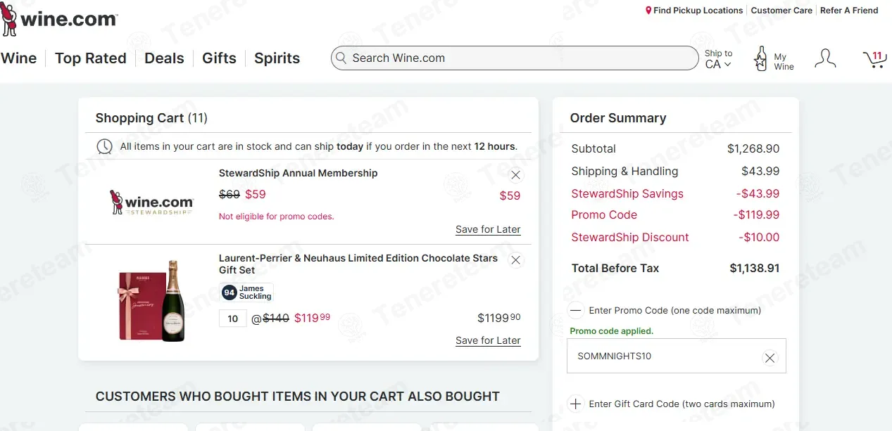 Wine.com coupon code: 10% off with SOMMNIGHTS10. Tested and valid as 2 weeks ago.