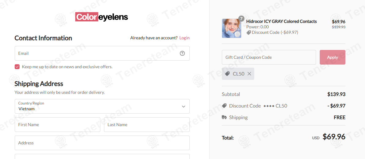 Coloreyelens coupon code: 50% off with CL50. Tested and valid as 1 year ago.