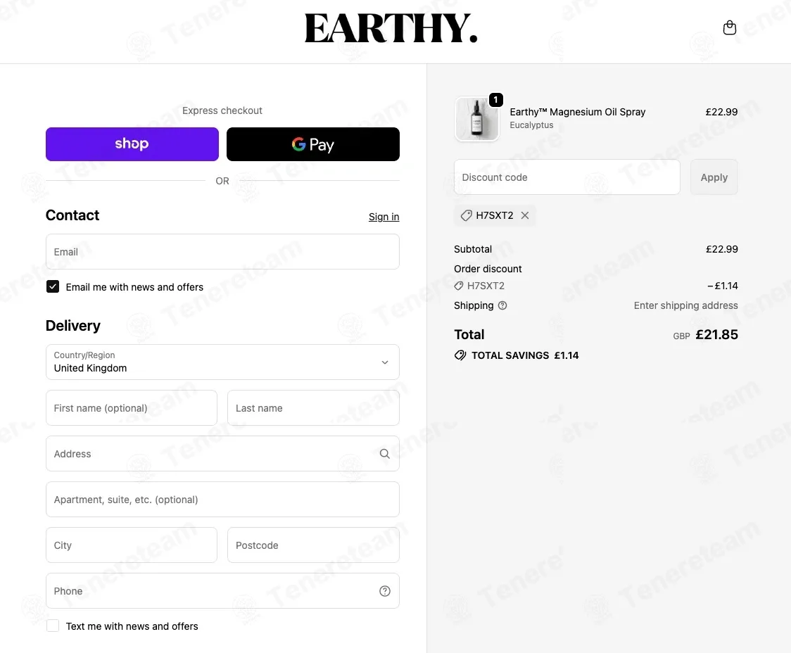 Earthy Co Shop coupon code: 5% off with H7SXT2. Tested and valid as 6 months ago.
