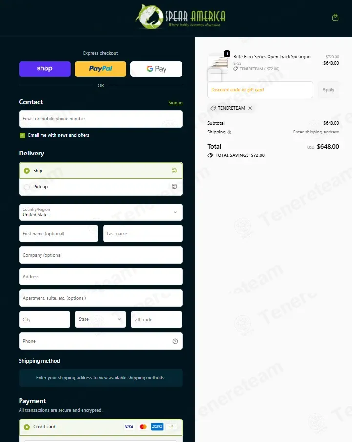 Spear America coupon code: 10% off with TENERETEAM. Tested and valid as 4 days ago.