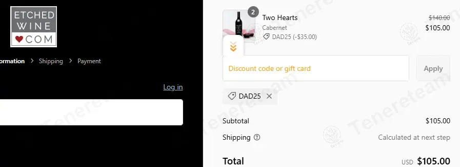 EtchedWine coupon code: 25% off with DAD25. Tested and valid as 1 year ago.