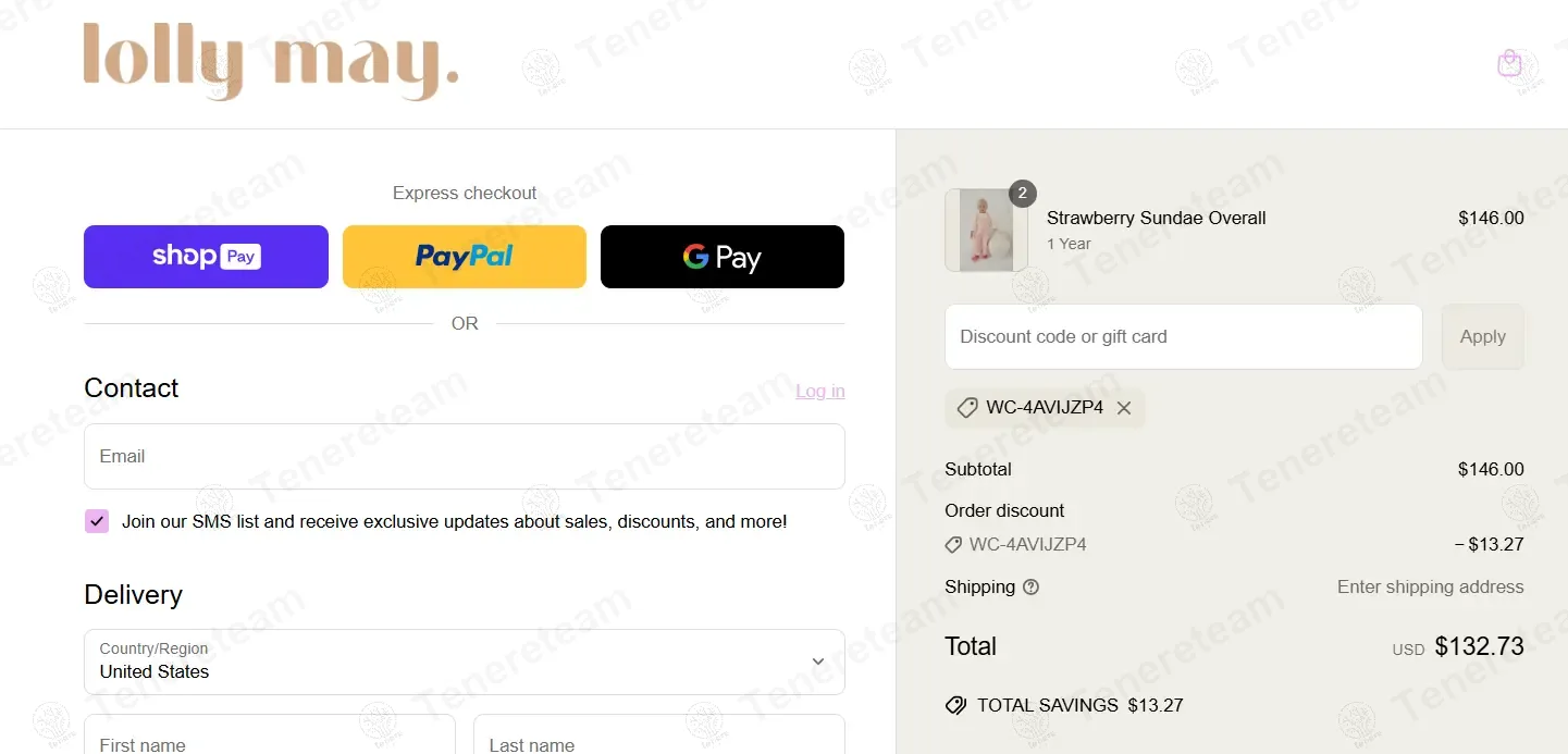 Lolly May apply coupon code