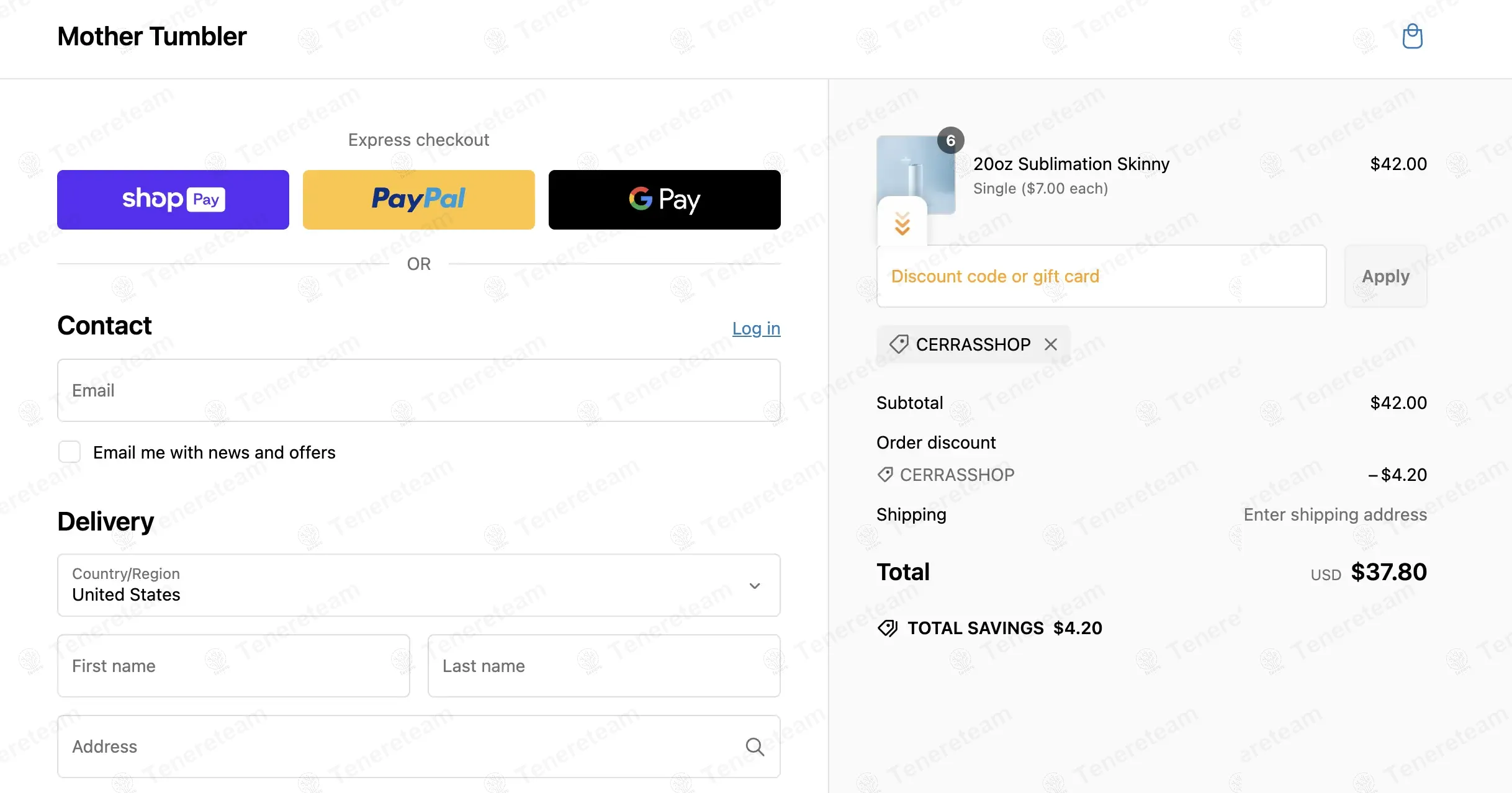 Mother Tumbler coupon code: 10% off with CERRASSHOP. Tested and valid as 10 months ago.