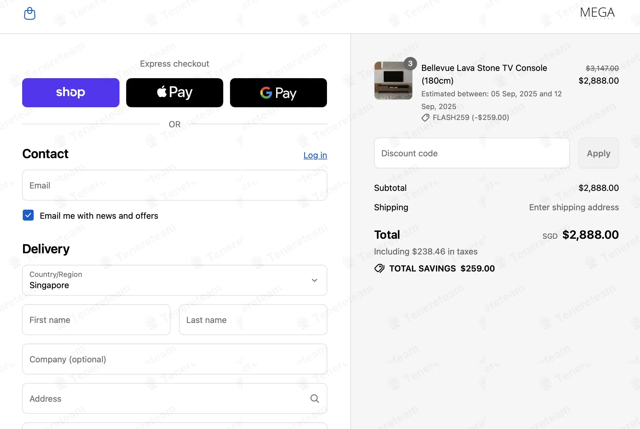 Megafurniture coupon code: $259 off with FLASH259. Tested and valid as 9 months ago.