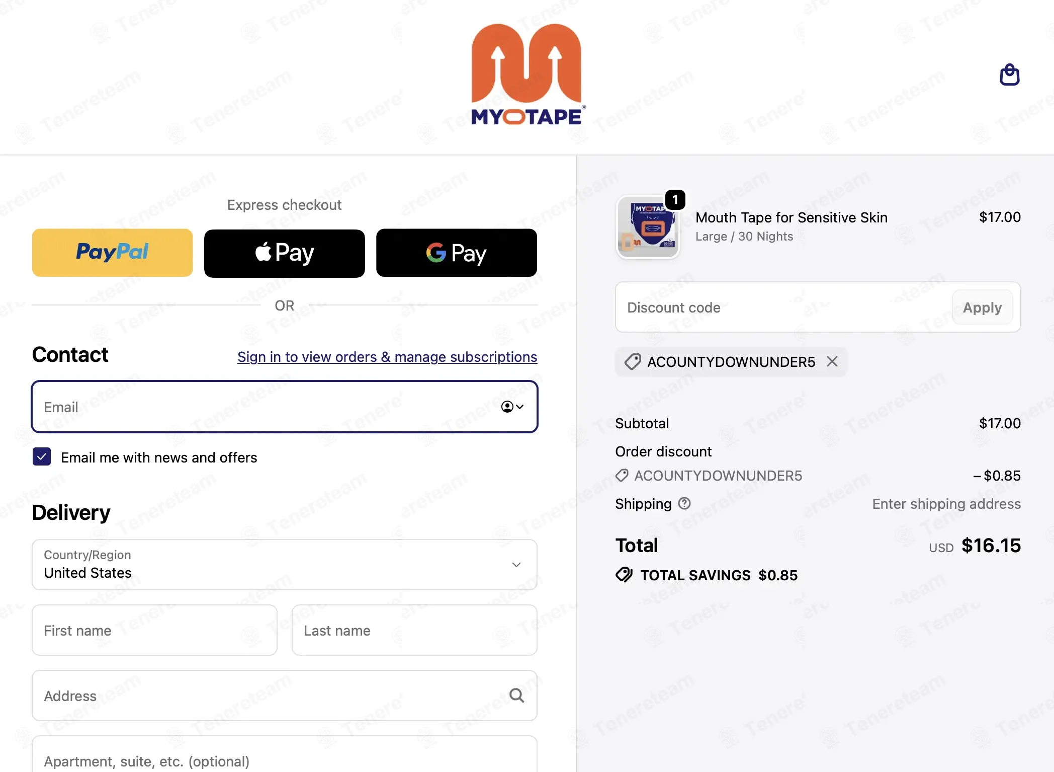 Myotape coupon code: 5% off with ACOUNTYDOWNUNDER5. Tested and valid as 1 week ago.
