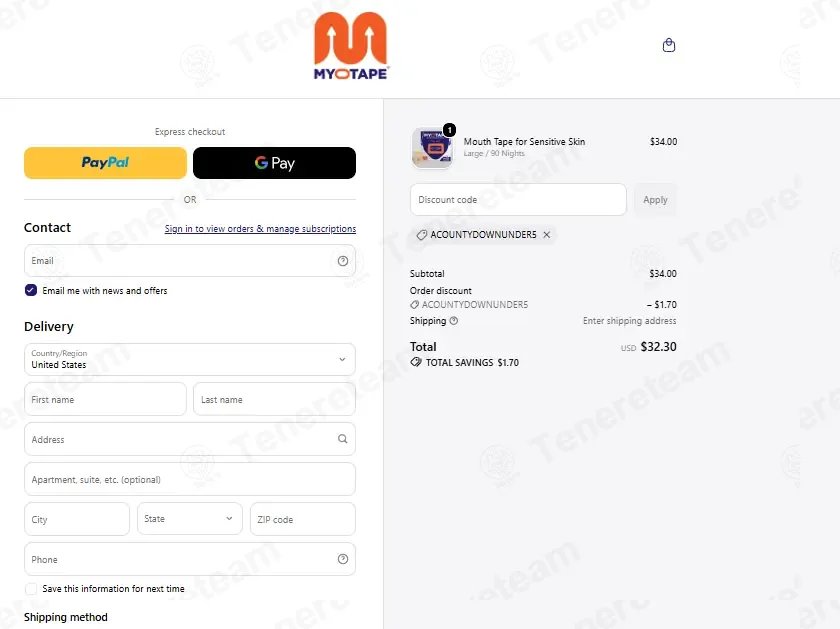 Myotape coupon code: 5% off with ACOUNTYDOWNUNDER5. Tested and valid as 1 week ago.