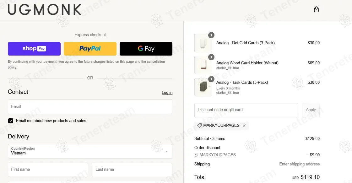 Ugmonk coupon code: 10% off with MARKYOURPAGES. Tested and valid as 1 year ago.