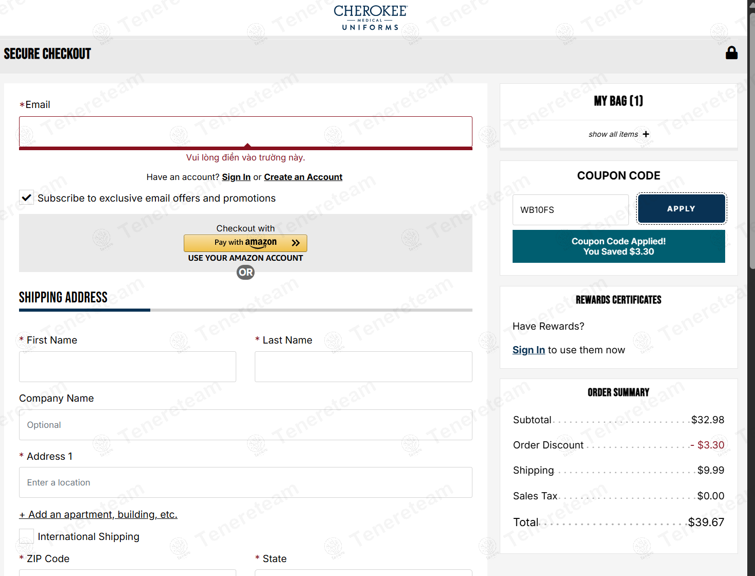 Cherokee Uniforms coupon code: 10% off with WB10FS. Tested and valid as 8 months ago.