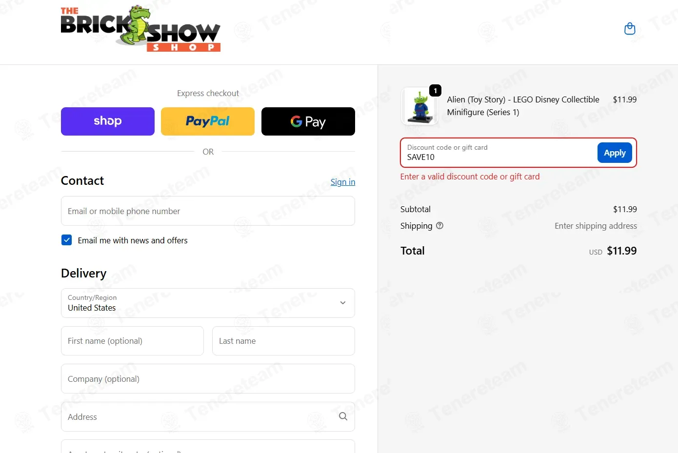 The Brick Show Shop coupon code: 10% off with SAVE10. Tested and valid as 1 month ago.
