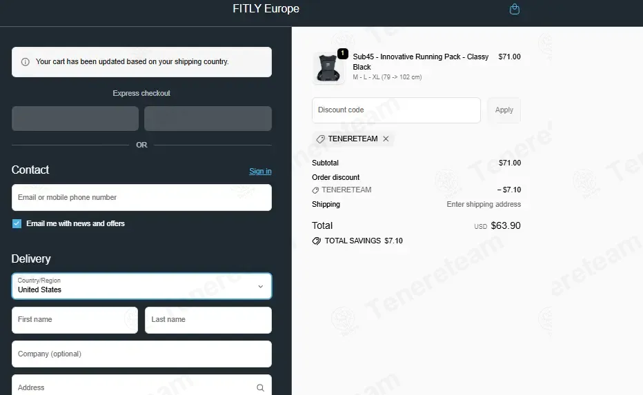 Fitly Run EU coupon code: 10% off with TENERETEAM. Tested and valid as 2 weeks ago.