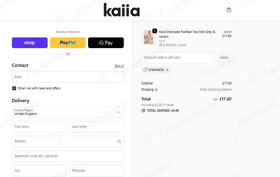 Kaiia The Label coupon code: 20% off with CHANNON. Tested and valid as 1 month ago.