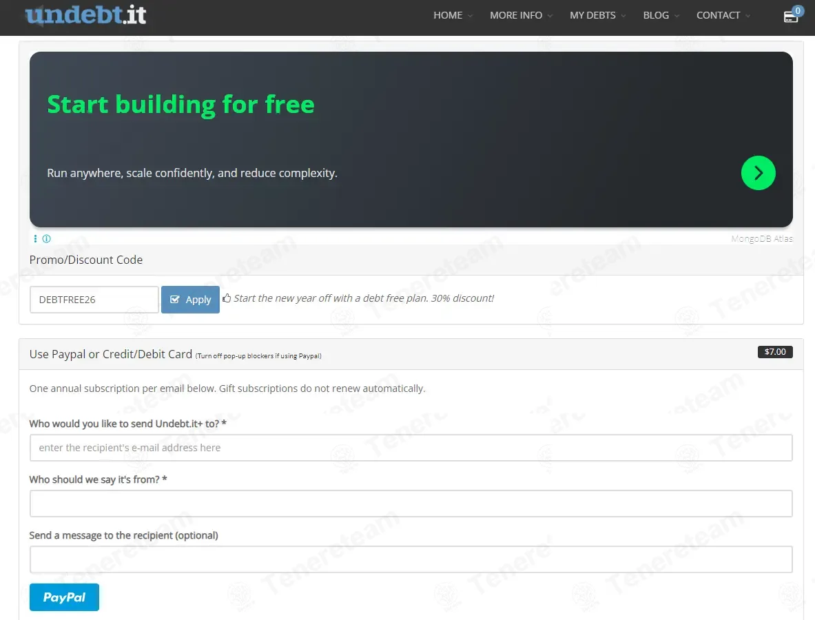Undebt.it coupon code: 30% off with DEBTFREE26. Tested and valid as 4 weeks ago.