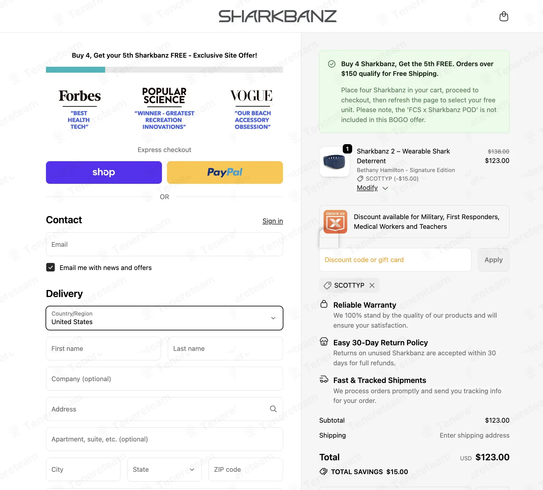 Sharkbanz coupon code: $15 off with SCOTTYP. Tested and valid as 9 months ago.