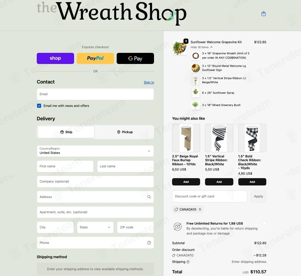 The Wreath Shop coupon code: 10% off with CANADA10. Tested and valid as 1 month ago.