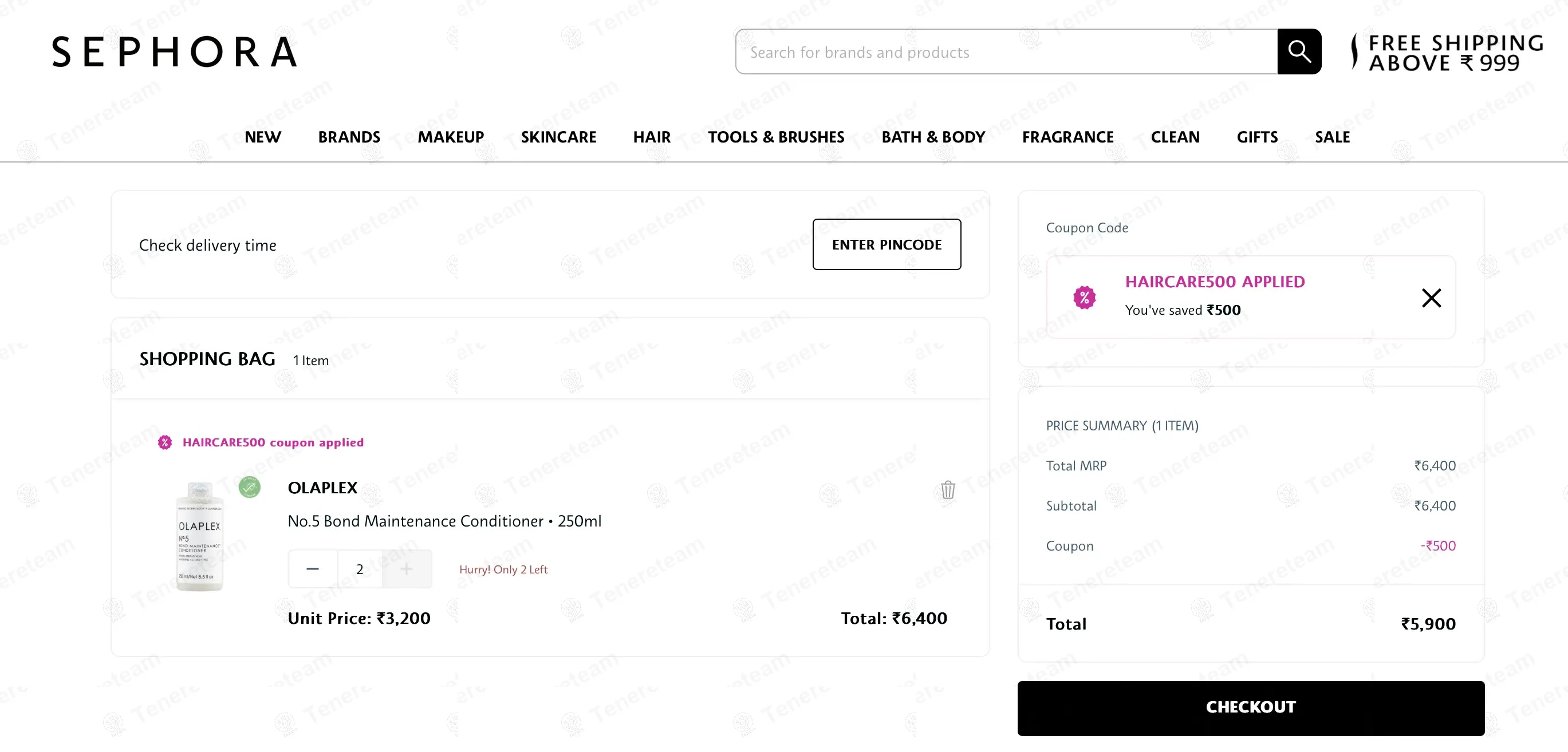 Sephora IN coupon code: Rs500 off with HAIRCARE500. Tested and valid as 10 months ago.