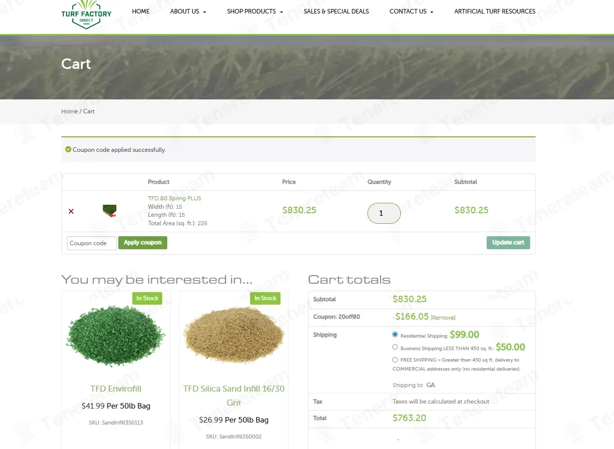 Turf Factory Direct coupon code: 20% off with 20off80. Tested and valid as 3 months ago.
