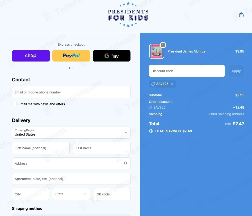 Presidents For Kids apply coupon code