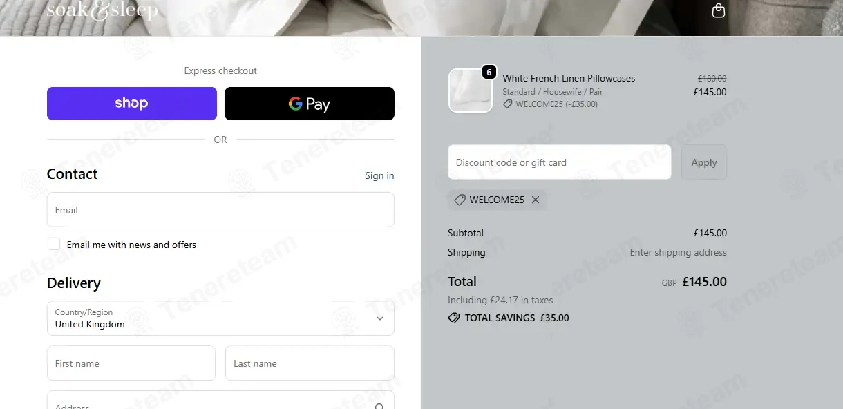 Soakandsleep.com coupon code: 19% off with WELCOME25. Tested and valid as 8 months ago.