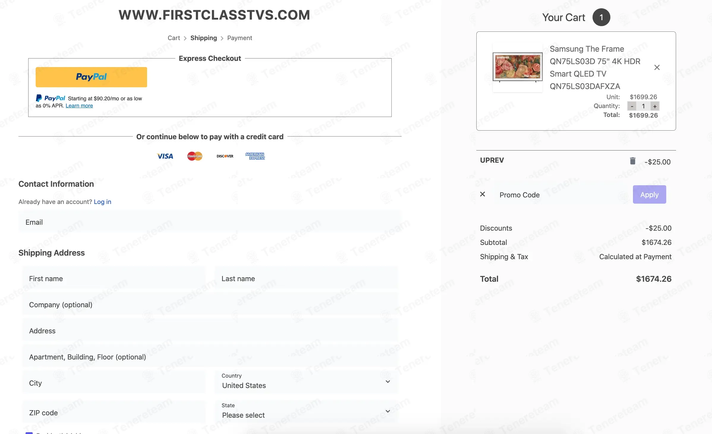 First Class TVs coupon code: $25 off with UPREV. Tested and valid as 3 days ago.