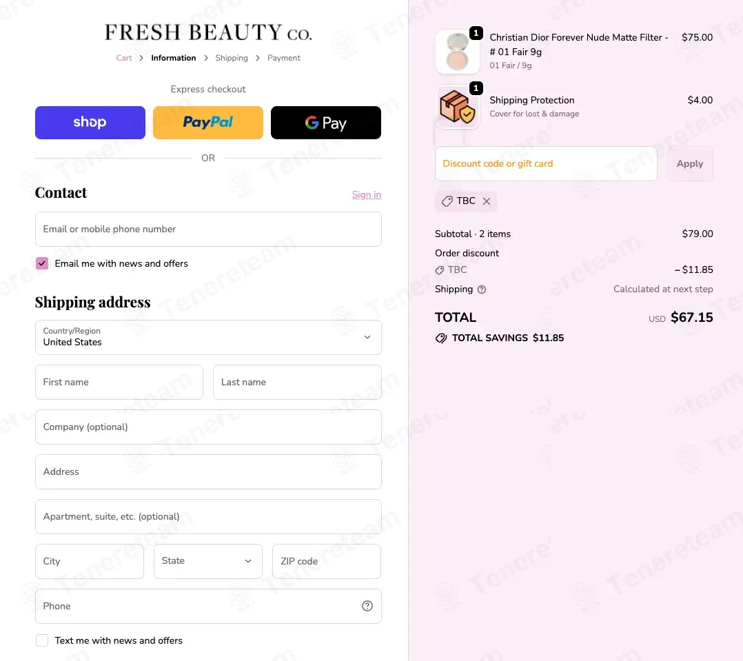 Fresh Beauty Co coupon code: 15% off with TBC. Tested and valid as 3 months ago.