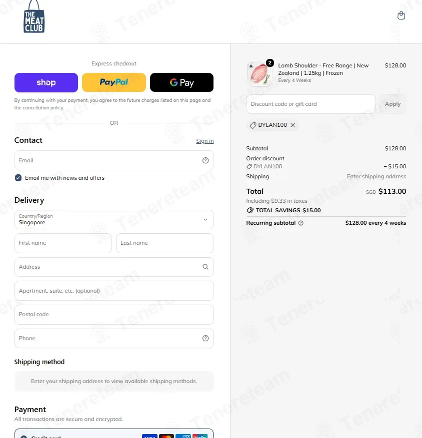 The Meat Club SG coupon code: $15 off with DYLAN100. Tested and valid as 3 weeks ago.