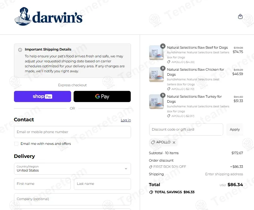 Darwins Natural Pet coupon code: $110 off with APOLLO. Tested and valid as 11 months ago.