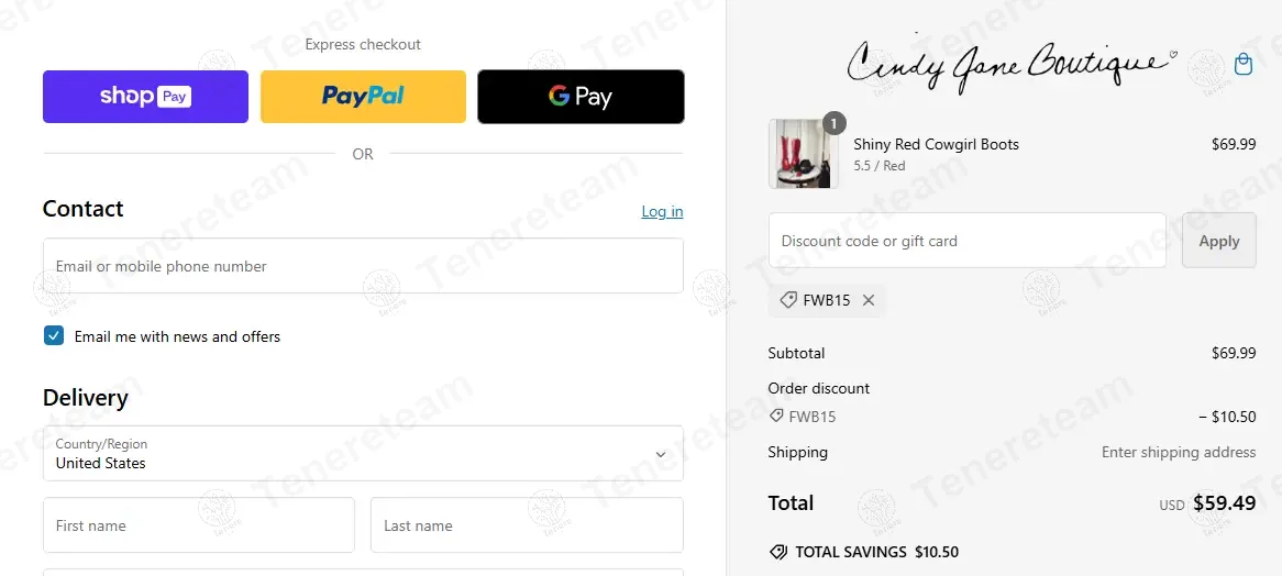 Cindy Jane Boutique coupon code: 15% off with FWB15. Tested and valid as 1 year ago.