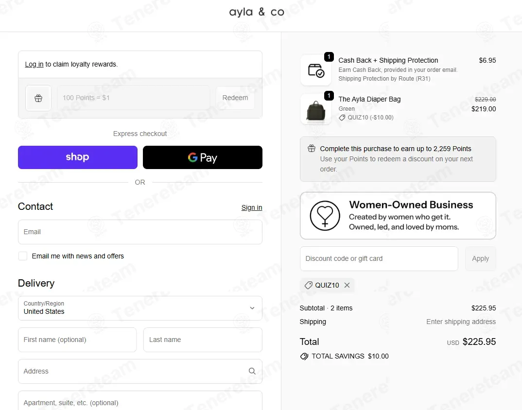 Ayla Bag coupon code: $10 off with QUIZ10. Tested and valid as 3 weeks ago.