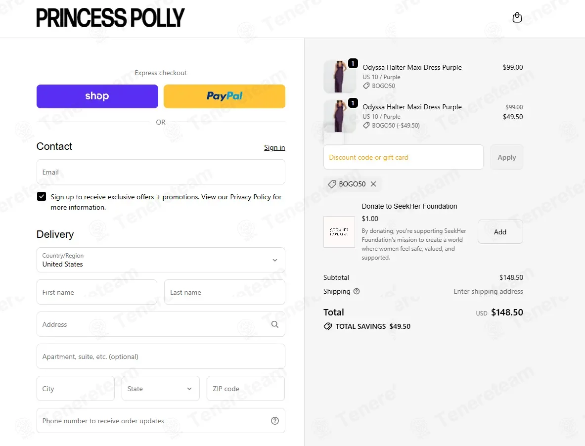 Princess Polly USA coupon code: 50% off with BOGO50. Tested and valid as 3 weeks ago.
