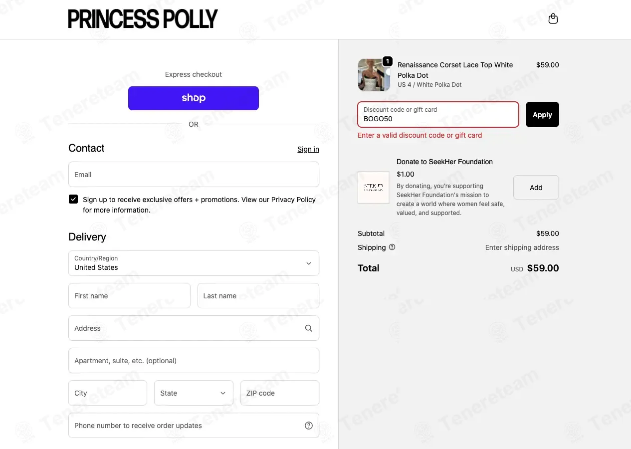 Princess Polly USA coupon code: 50% off with BOGO50. Tested and valid as 3 weeks ago.