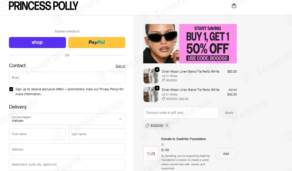 Princess Polly USA coupon code: 50% off with BOGO50. Tested and valid as 3 weeks ago.
