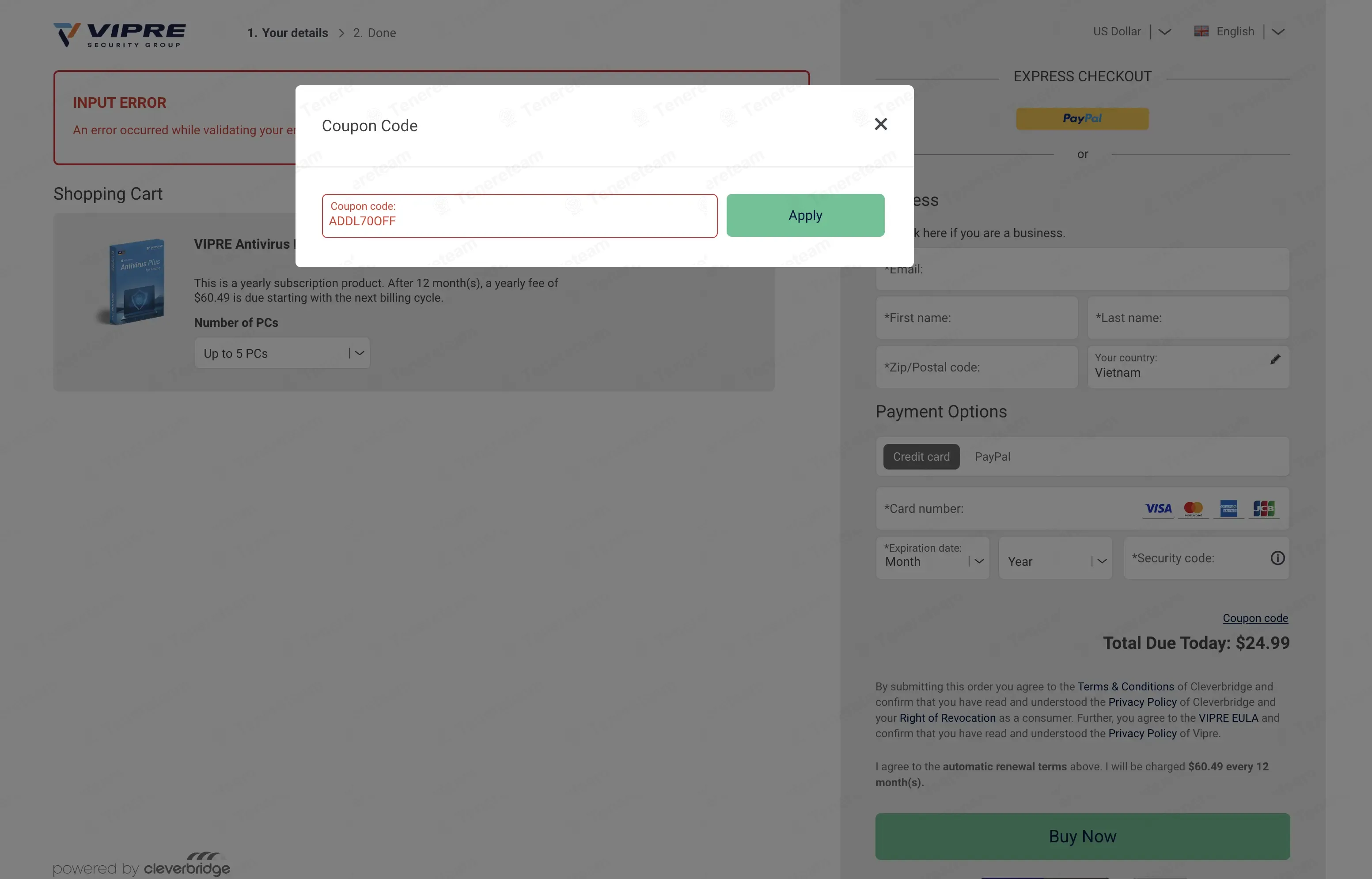 Vipre coupon code: 70% off with ADDL70OFF. Tested and valid as 1 week ago.