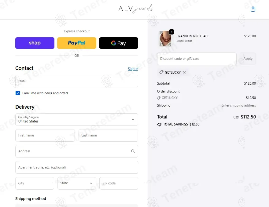 Alv Jewels coupon code: 10% off with GETLUCKY. Tested and valid as 9 months ago.