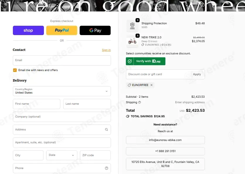 Eunorau EBike coupon code verified as working at checkout
