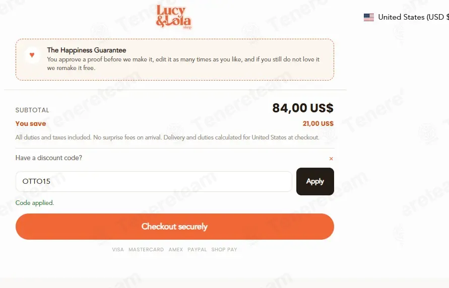 Lucy and Lola Shop coupon code: 25% off with OTTO15. Tested and valid as 2 weeks ago.