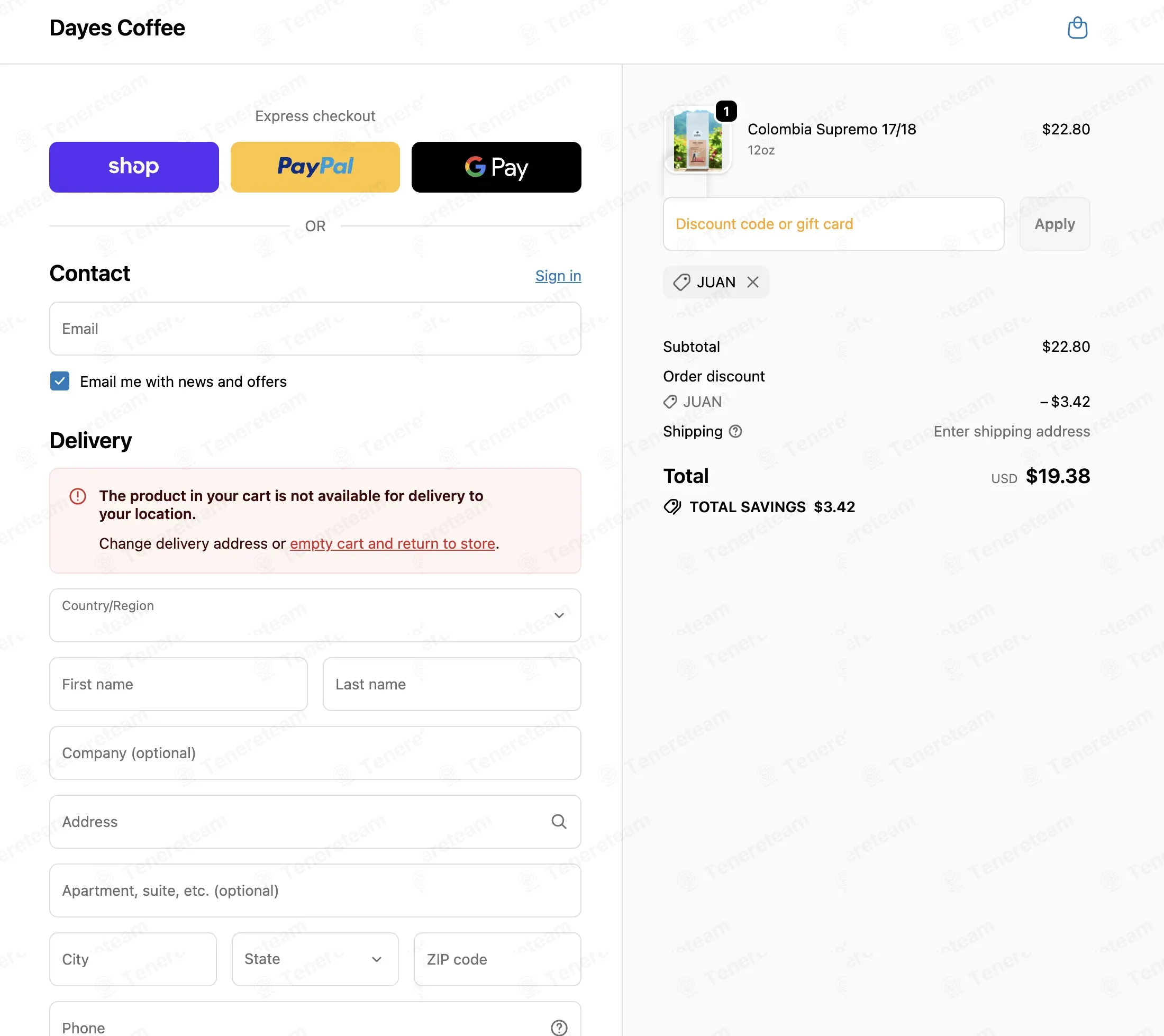 Dayes Coffee coupon code verified as working at checkout