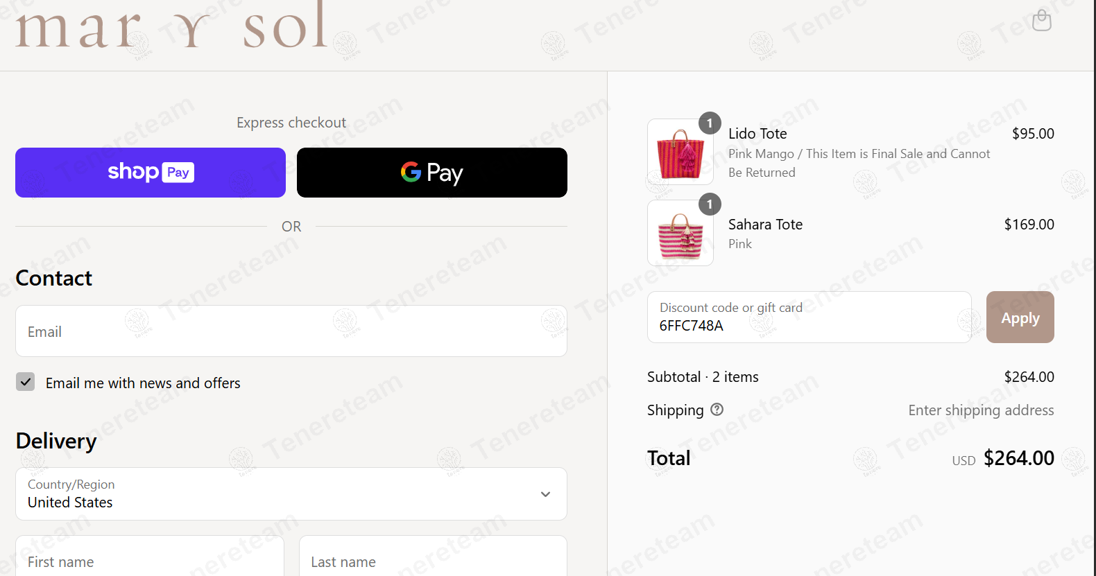 Mar Y Sol coupon code: 20% off with 6FFC748A. Tested and valid as 1 year ago.