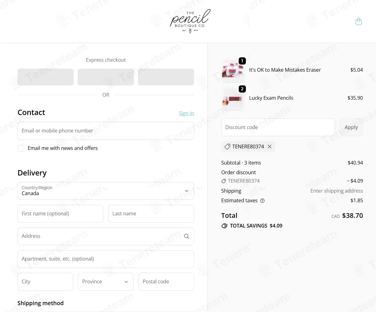 The Pencil Boutique coupon code: 10% off with TENERE80374. Tested and valid as 1 month ago.