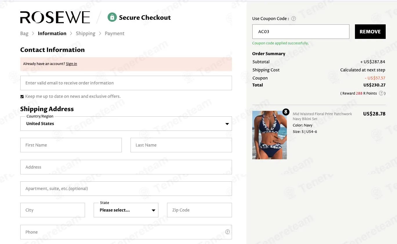 Rosewe coupon code: 20% off with AC03. Tested and valid as 2 weeks ago.