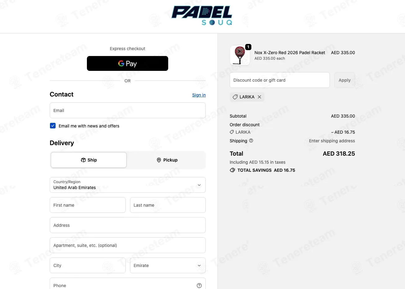 Padelsouq coupon code: 5% off with LARIKA. Tested and valid as 1 month ago.