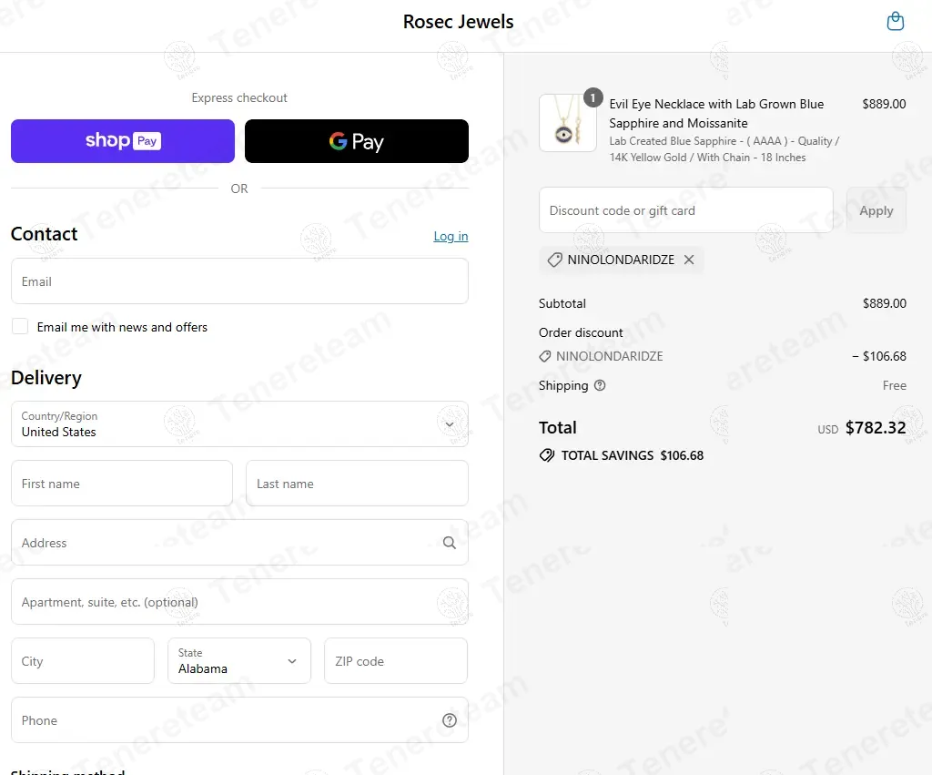 Rosec Jewels coupon code: 12% off with NINOLONDARIDZE. Tested and valid as 9 months ago.