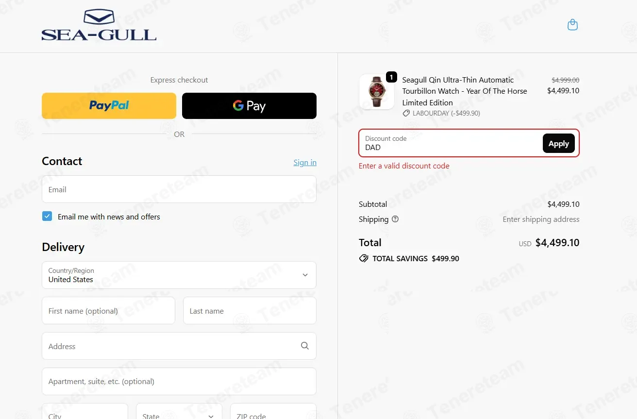 Seagull Watches coupon code: 10% off with DAD. Tested and valid as 2 months ago.