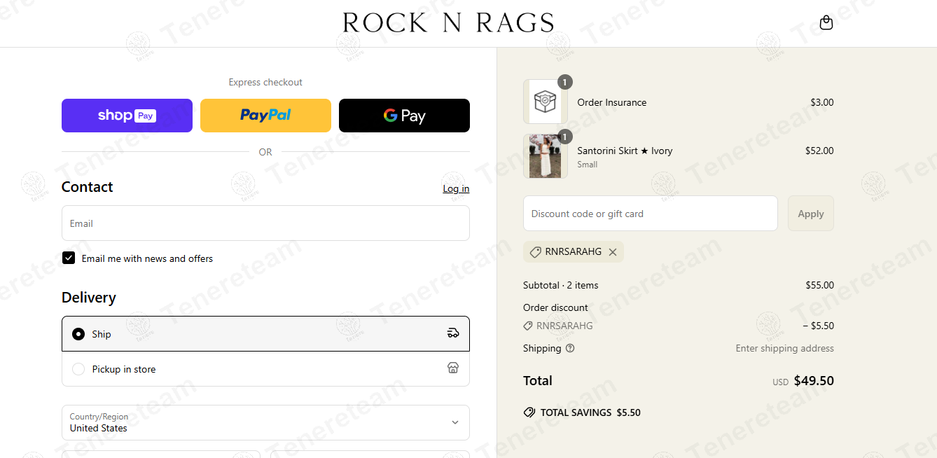 Rock N Rags coupon code: 10% off with RNRSARAHG. Tested and valid as 1 year ago.