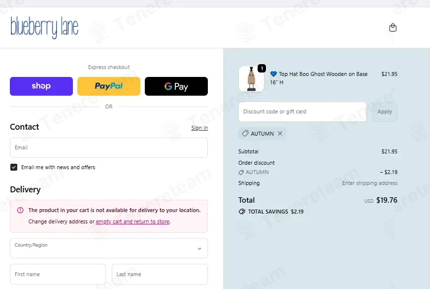 Blueberry Lane Shop coupon code: 10% off with AUTUMN. Tested and valid as 7 months ago.