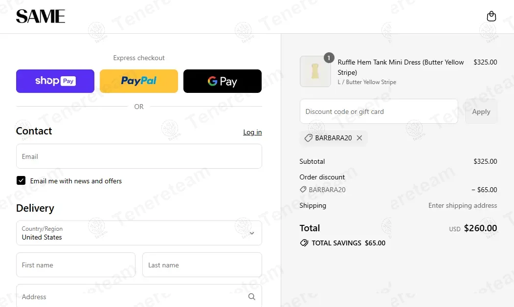 SAME Los Angeles coupon code: 20% off with BARBARA20. Tested and valid as 9 months ago.