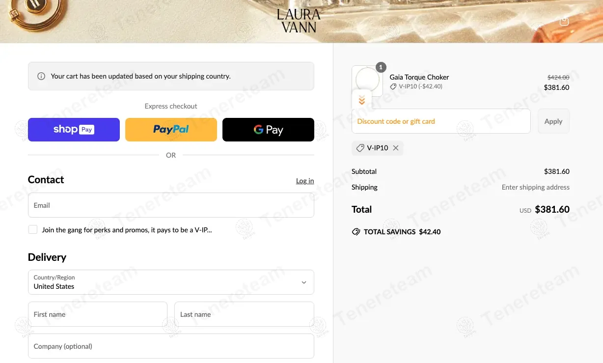 V By Laura Vann coupon code: $10 off with V-IP10. Tested and valid as 1 year ago.