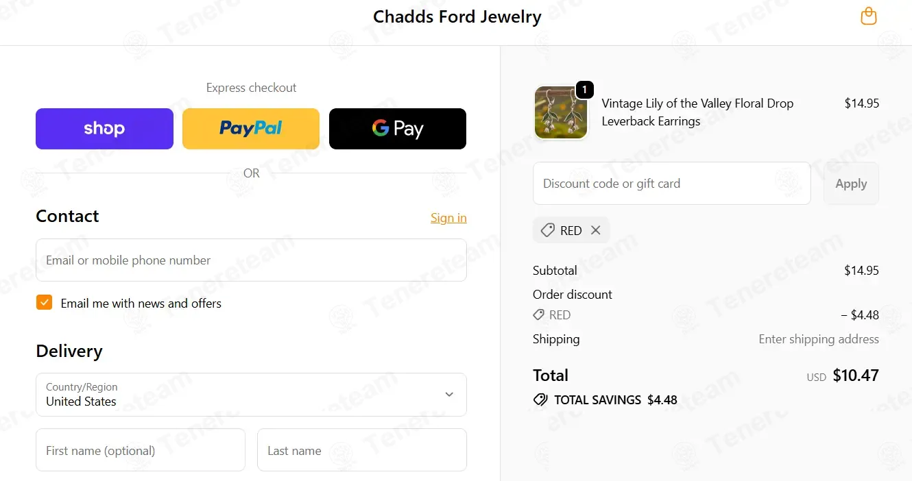 Chadds Ford Jewelry coupon code: 20% off with RED. Tested and valid as 9 months ago.