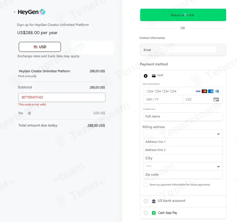 HeyGen coupon code: 20% off with BETTERWITH20. Tested and valid as 1 month ago.