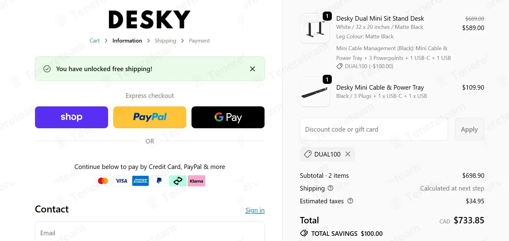 Desky Canada coupon code: $100 off with DUAL100. Tested and valid as 6 months ago.