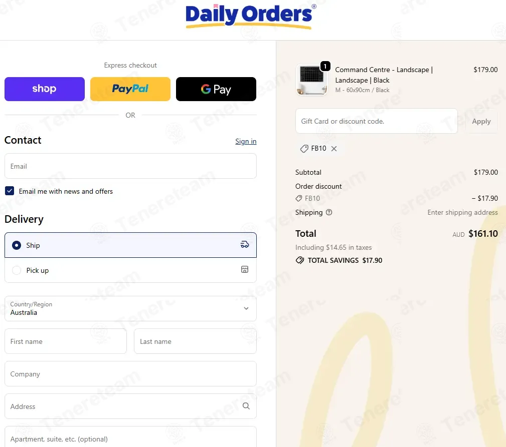 Daily Orders Australia coupon code: 10% off with FB10. Tested and valid as 10 months ago.
